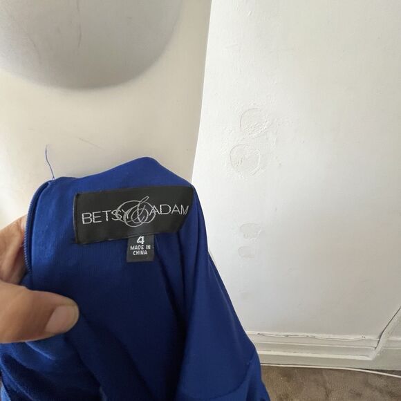 Betsy And Adam Beaded One Shoulder Floor Length Dress Gown 4 Blue Winter Holiday - Picture 3 of 13